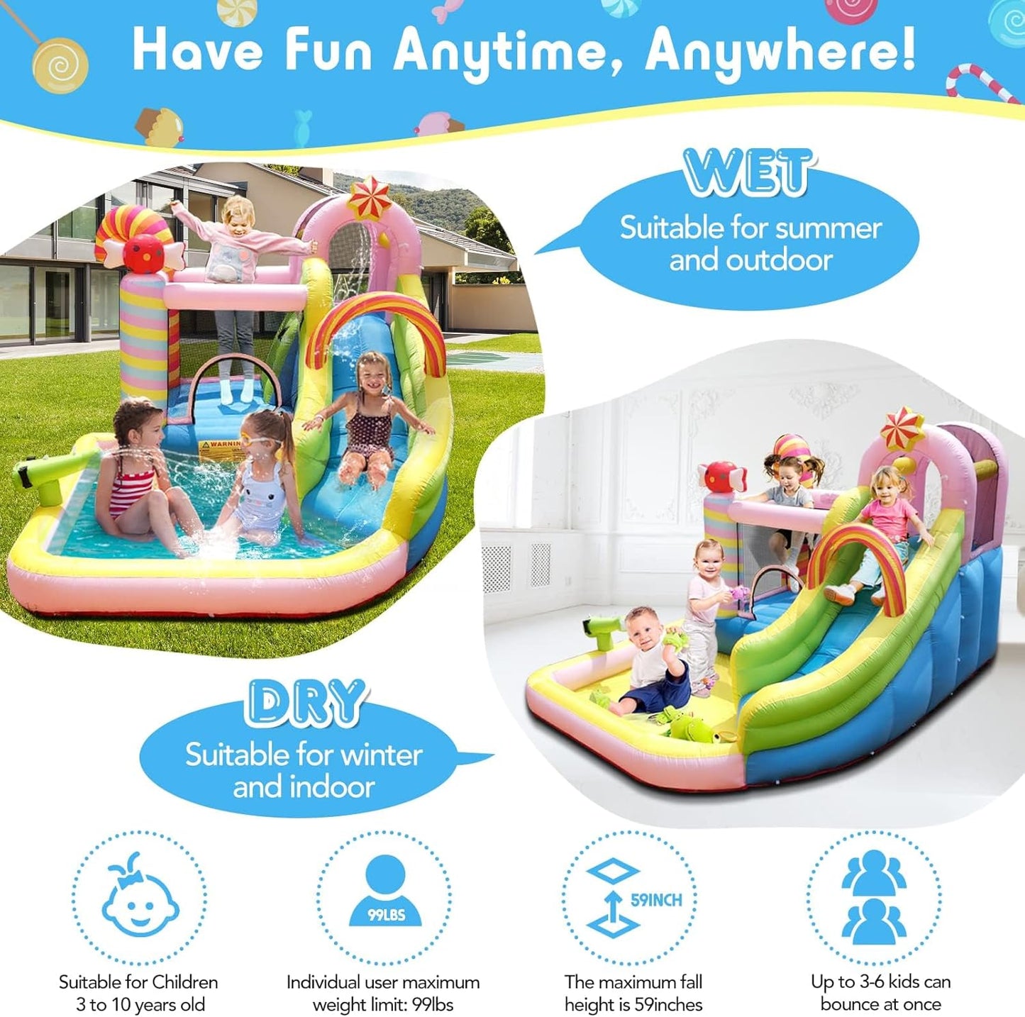 6-in-1 Inflatable Bounce House with Water Slide