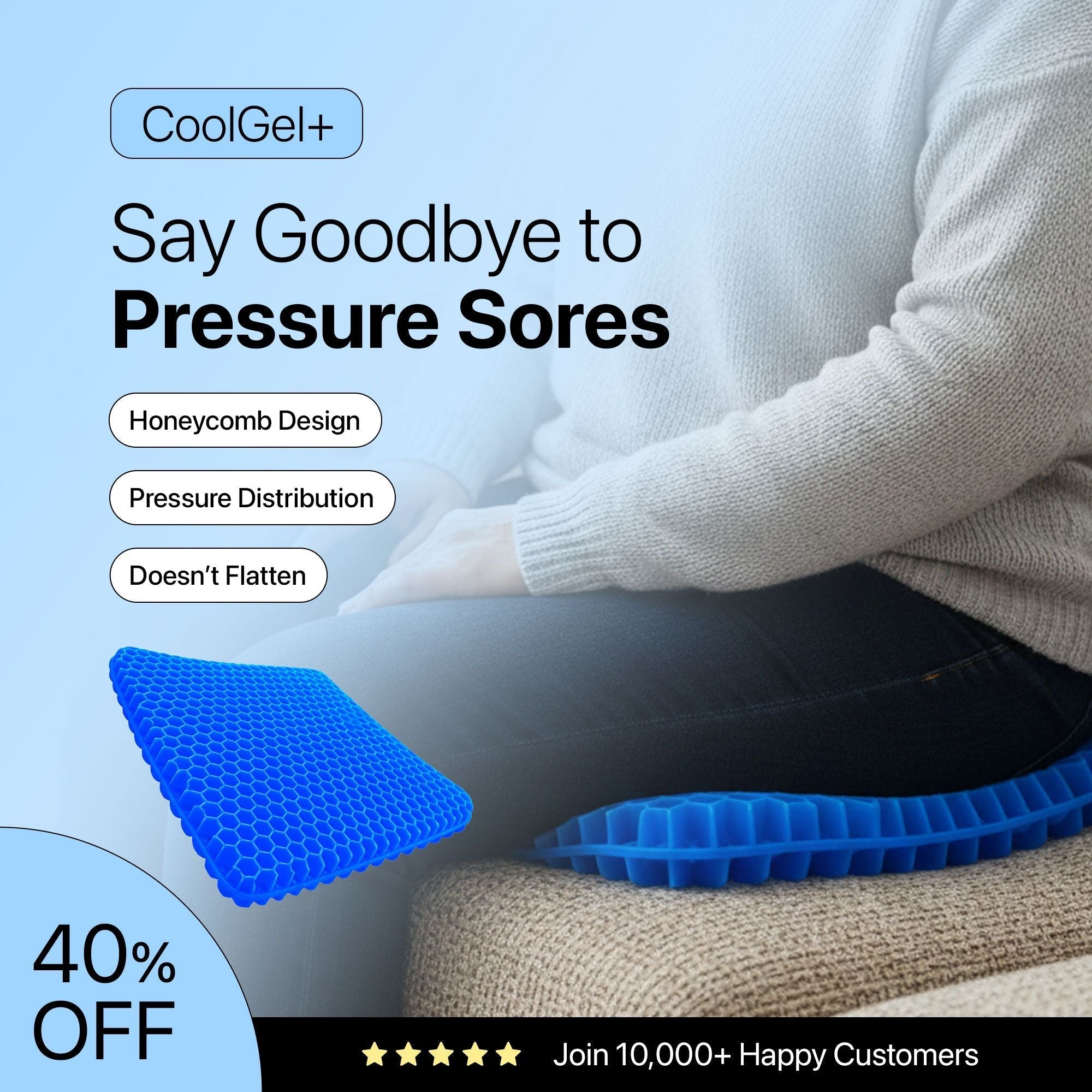 🔥 Honeycomb Cooling Gel Seat Cushion | Pressure Relief & Non-Slip for Office/Car/Wheelchair