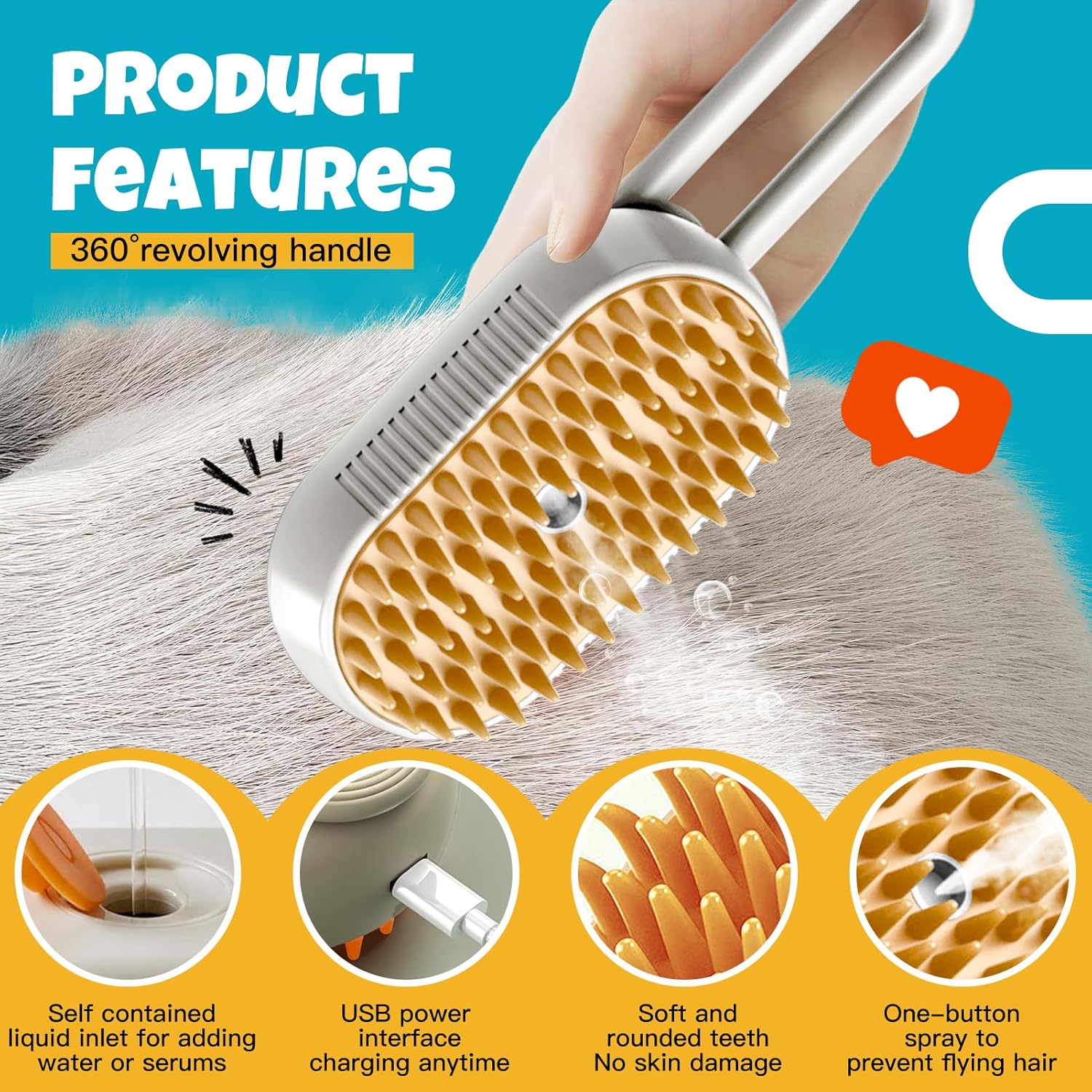 🐶🐱 Gentle Steam Brush for All Pets | Self-Cleaning, Cordless & Fur-Friendly🐱🐶