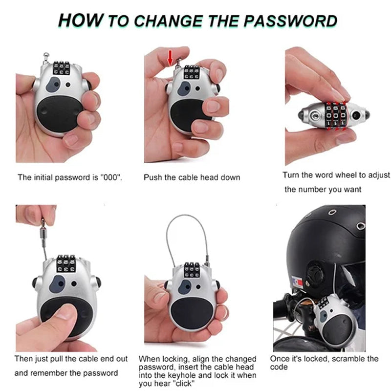 🔐 Cute Cow Retractable Cable Lock - 3-Digit Combination Security Lock for Luggage, Bikes, Bags & More