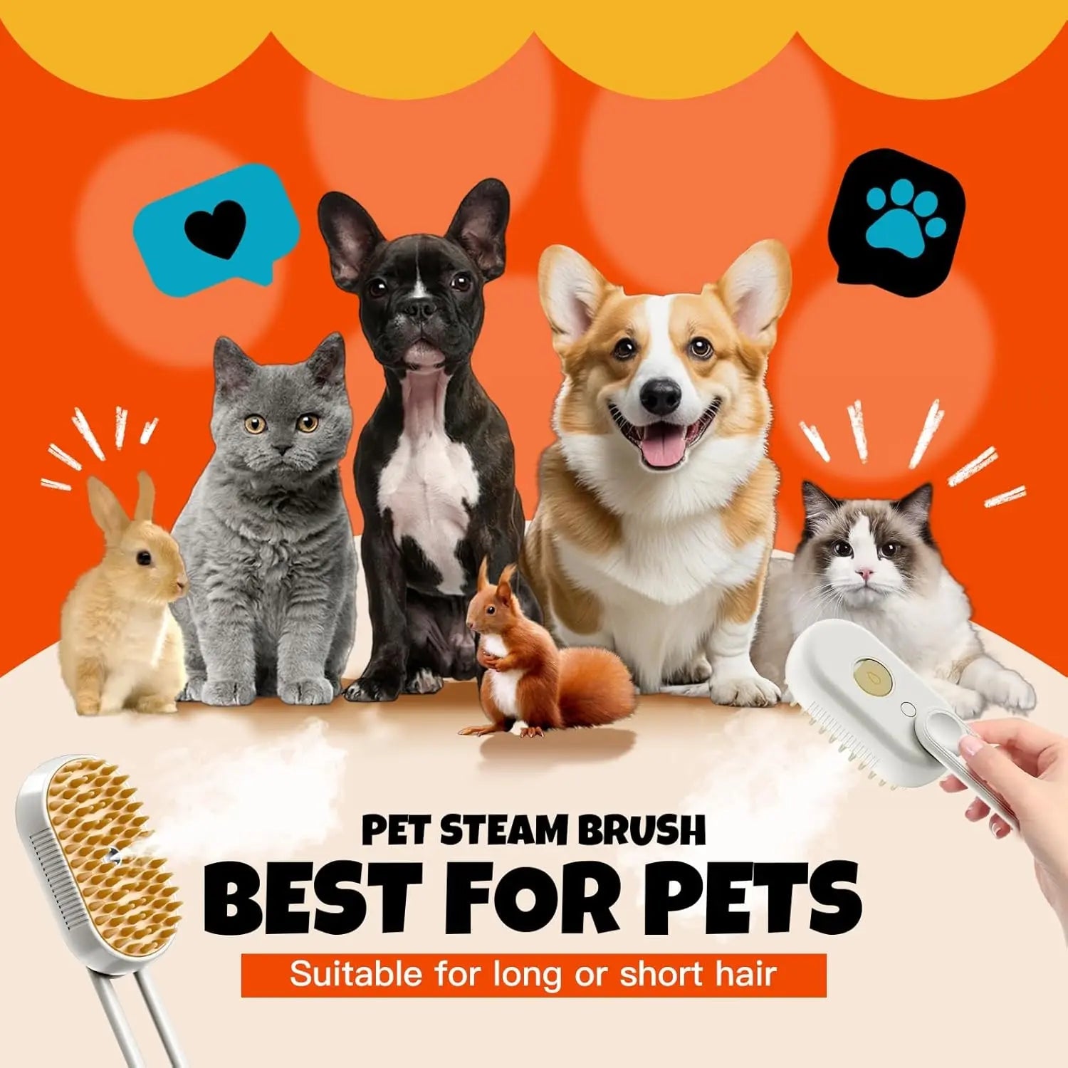 🐶🐱 Gentle Steam Brush for All Pets | Self-Cleaning, Cordless & Fur-Friendly🐱🐶