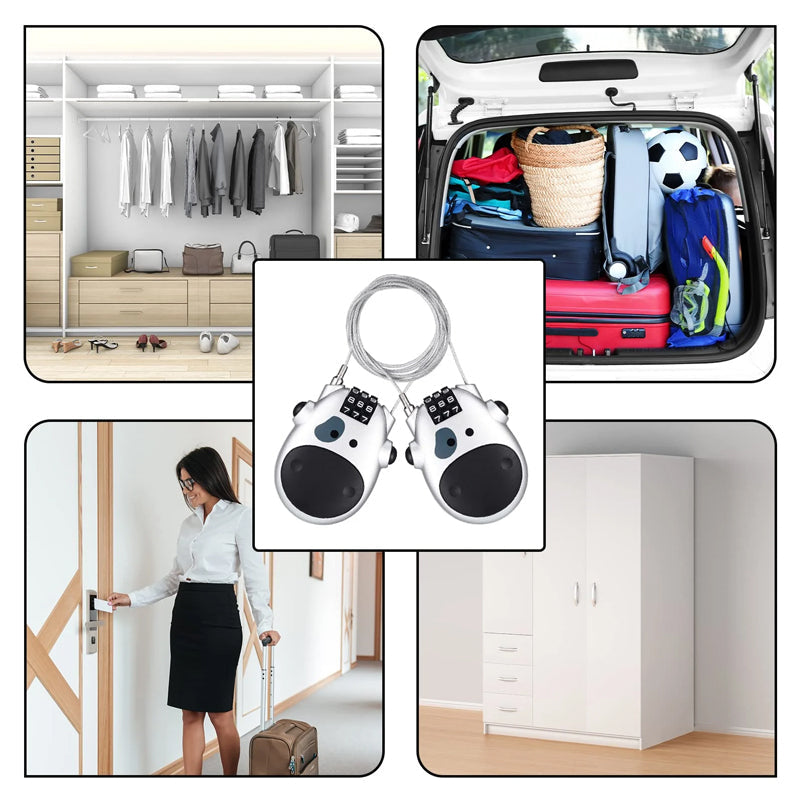 🔐 Cute Cow Retractable Cable Lock - 3-Digit Combination Security Lock for Luggage, Bikes, Bags & More