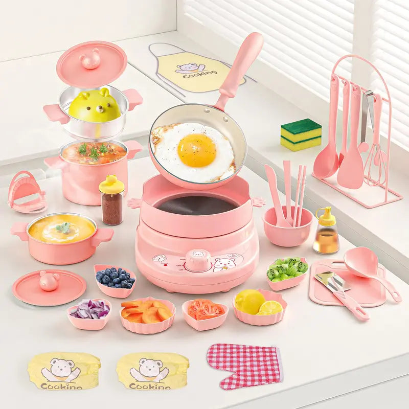 Multifunctional Real Cooking Mini Kitchen – Double Stove Set for Kids