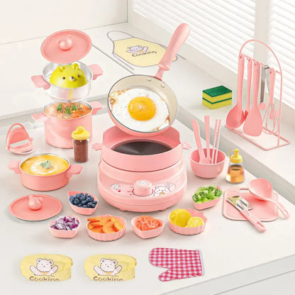 Multifunctional Real Cooking Mini Kitchen – Double Stove Set for Kids