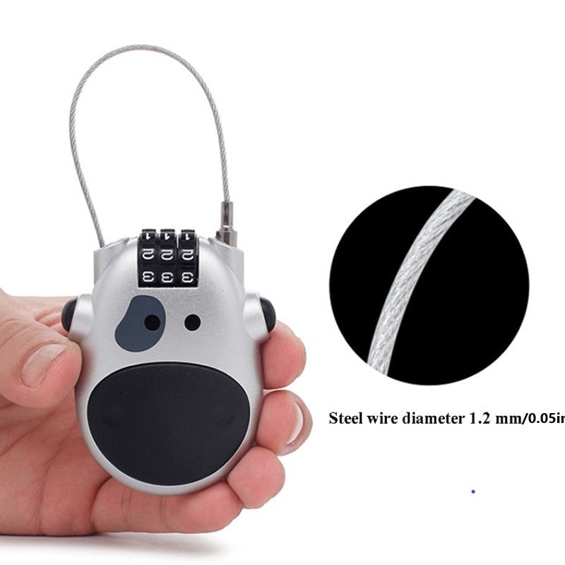 🔐 Cute Cow Retractable Cable Lock - 3-Digit Combination Security Lock for Luggage, Bikes, Bags & More