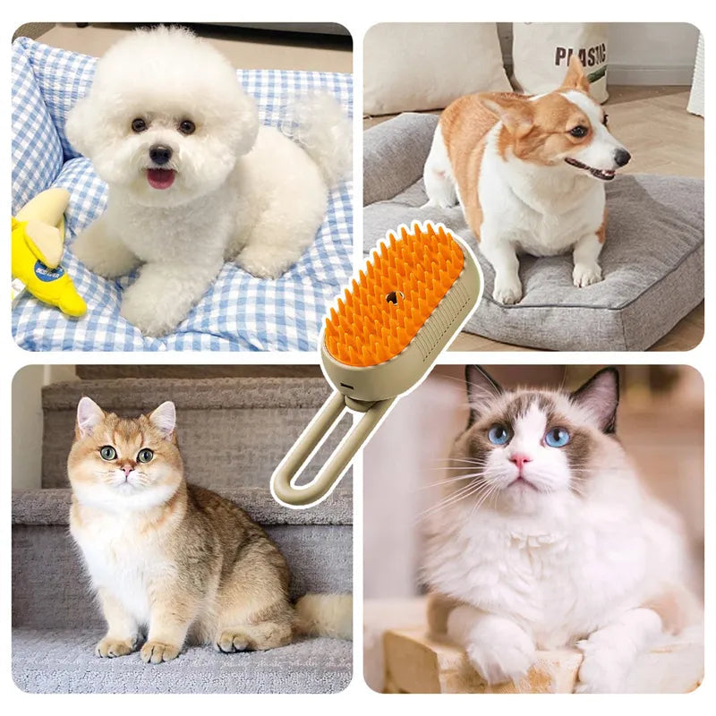 🐶🐱 Gentle Steam Brush for All Pets | Self-Cleaning, Cordless & Fur-Friendly🐱🐶