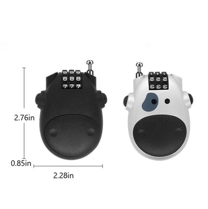 🔐 Cute Cow Retractable Cable Lock - 3-Digit Combination Security Lock for Luggage, Bikes, Bags & More