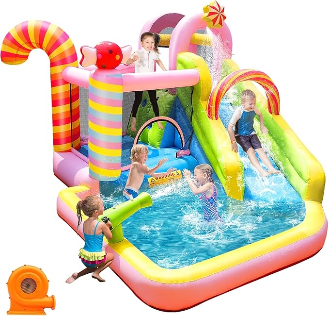 6-in-1 Inflatable Bounce House with Water Slide