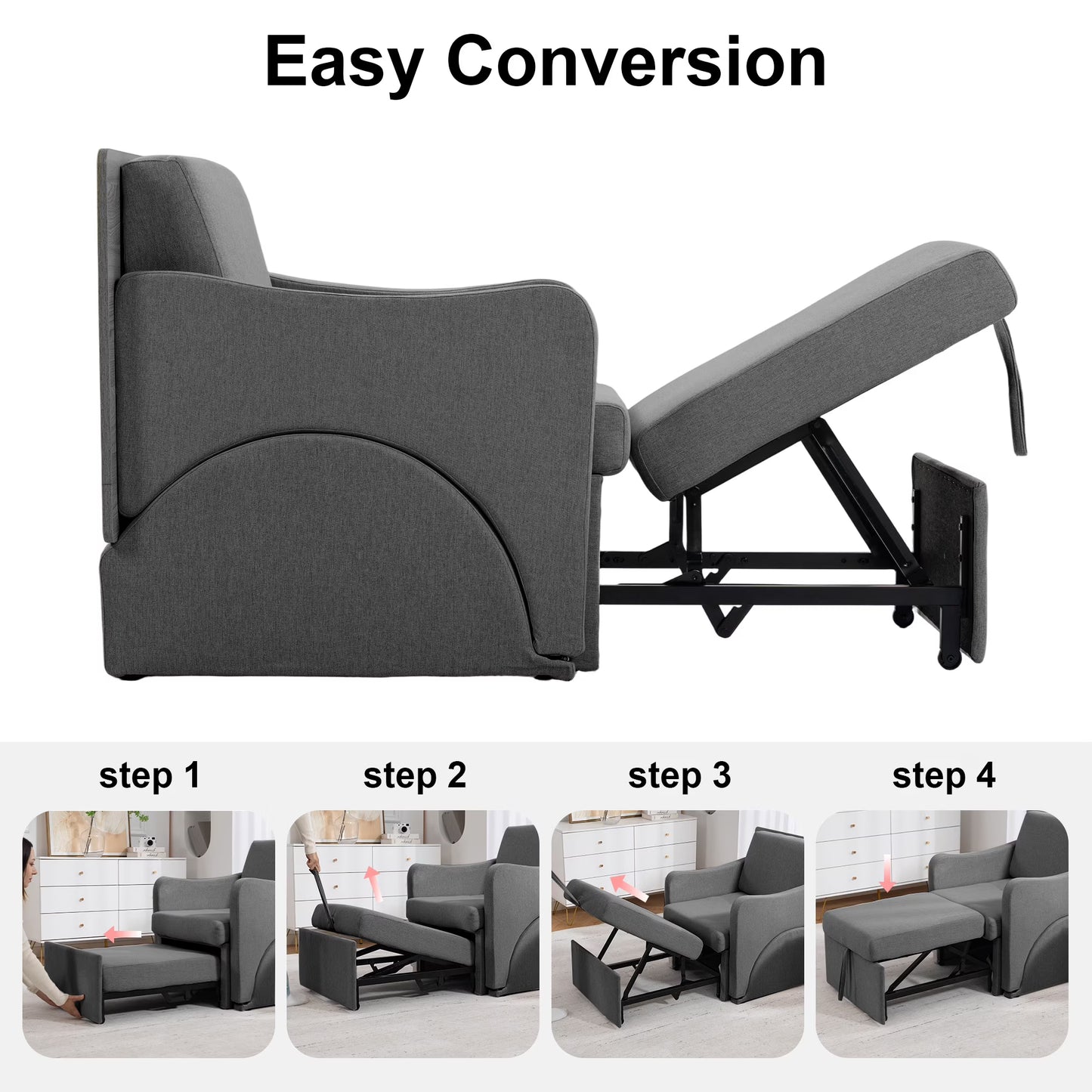 3-in-1 Convertible Sleeper Chair Sofa Bed – Adjustable Armchair with Pull-Out Bed