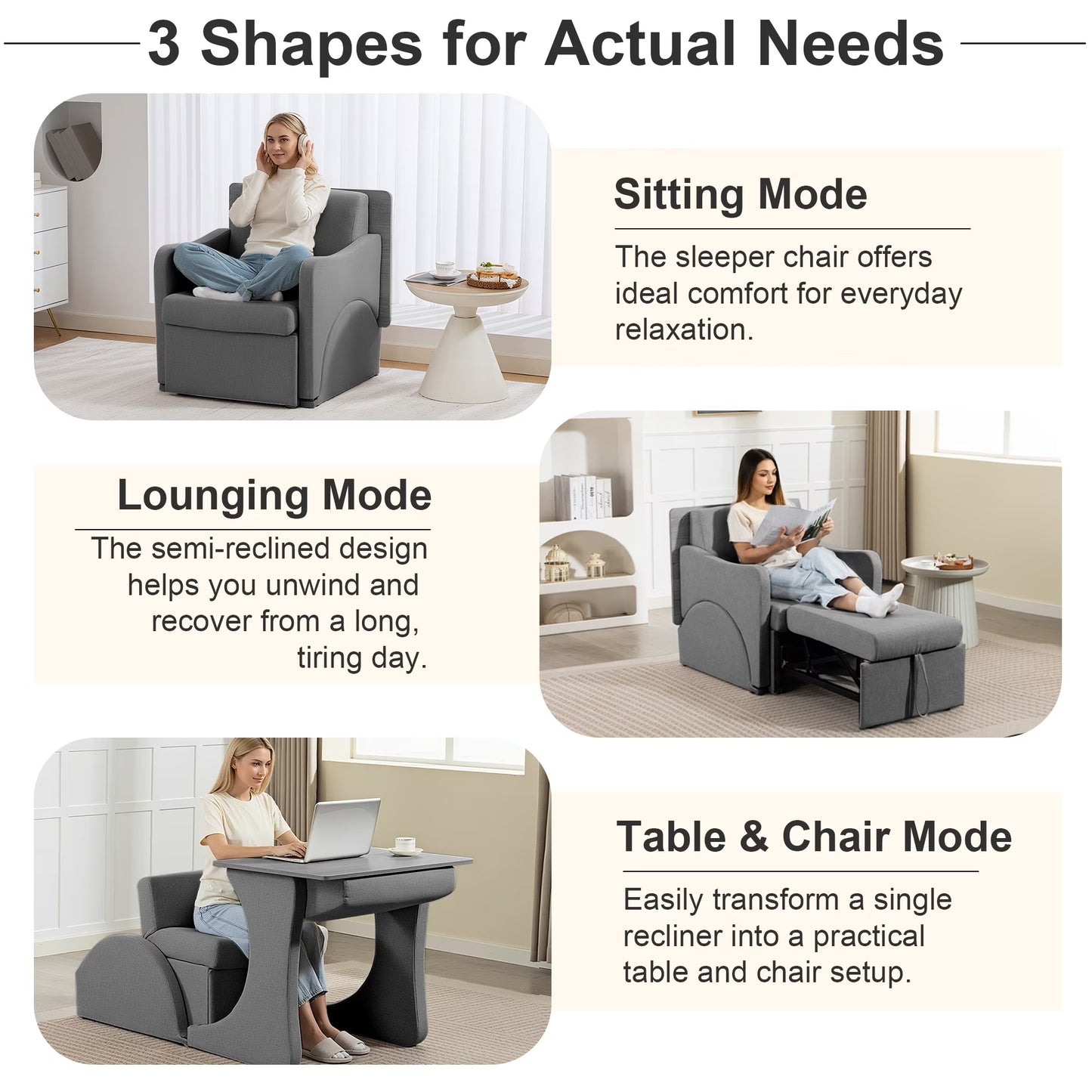 3-in-1 Convertible Sleeper Chair Sofa Bed – Adjustable Armchair with Pull-Out Bed