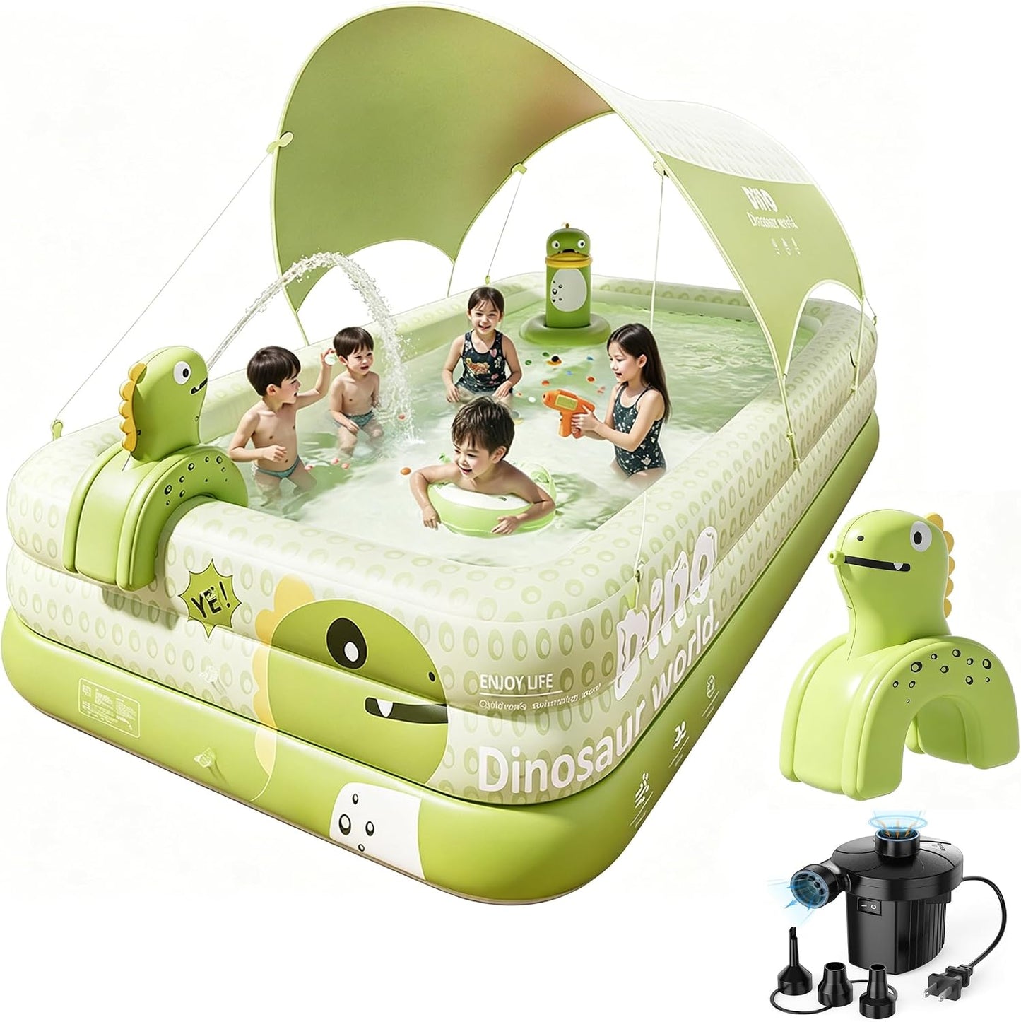 Inflatable slide pool with a sunshade—suitable for backyards, gardens, and summer water parties.