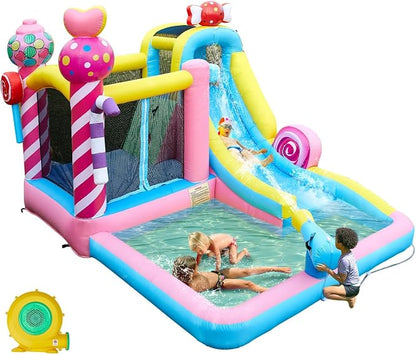 6-in-1 Inflatable Bounce House with Water Slide