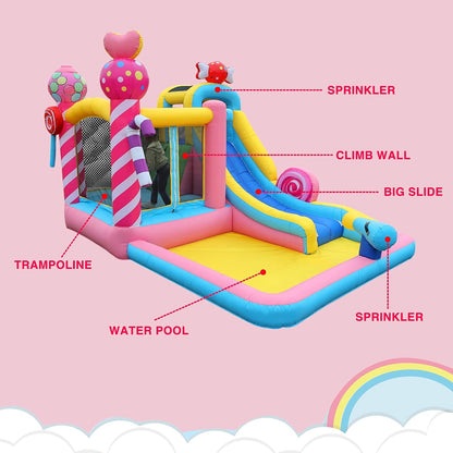 6-in-1 Inflatable Bounce House with Water Slide