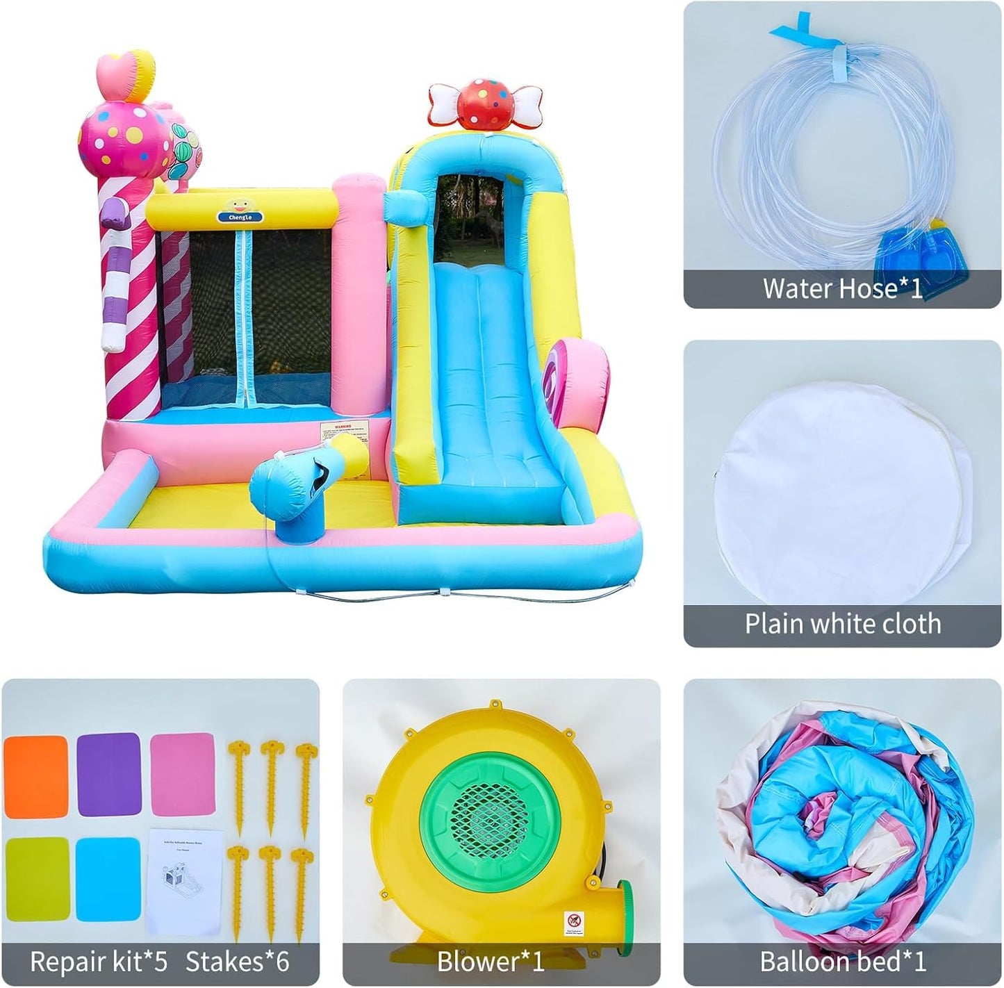 6-in-1 Inflatable Bounce House with Water Slide