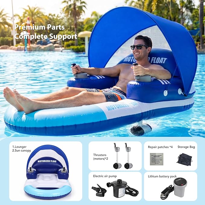 ⛱️🚤Electric Motorized Pool Lounger w/ Sun Canopy! 🏝️