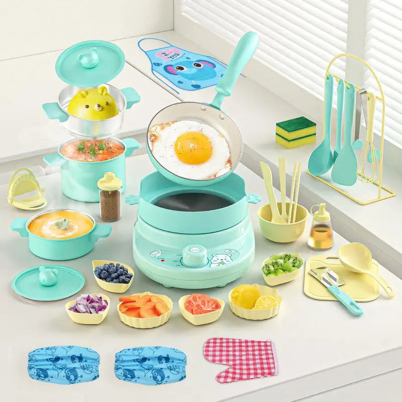 Multifunctional Real Cooking Mini Kitchen – Double Stove Set for Kids