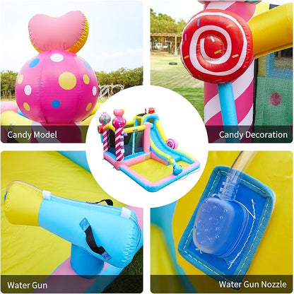 6-in-1 Inflatable Bounce House with Water Slide