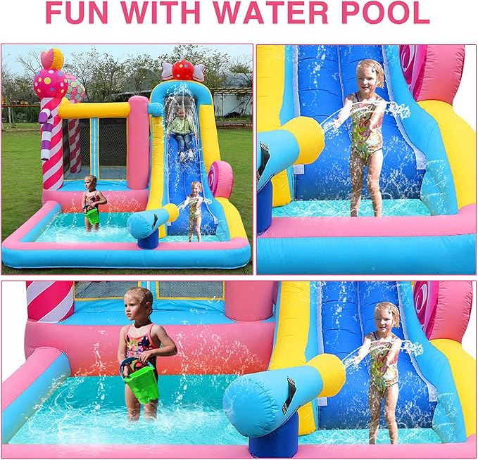 6-in-1 Inflatable Bounce House with Water Slide