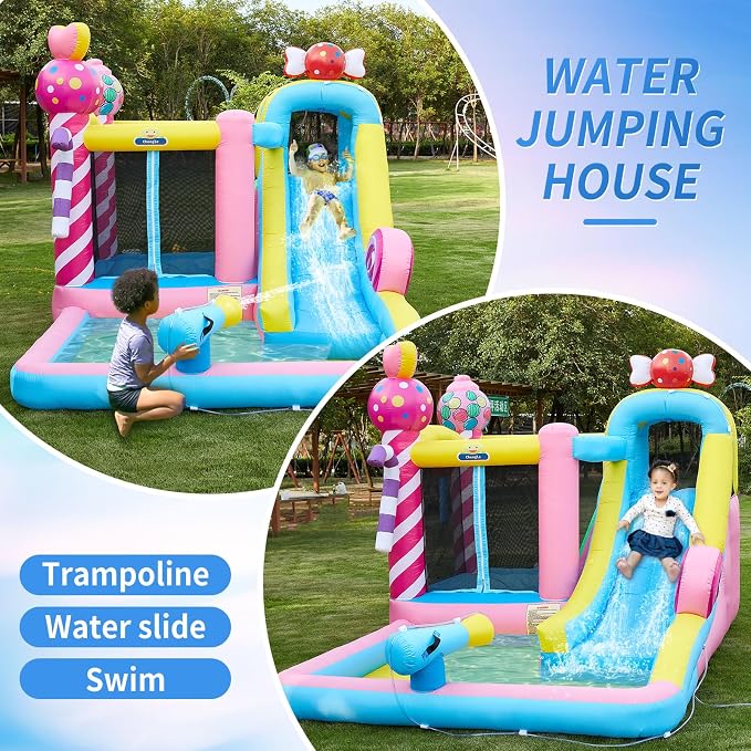 6-in-1 Inflatable Bounce House with Water Slide