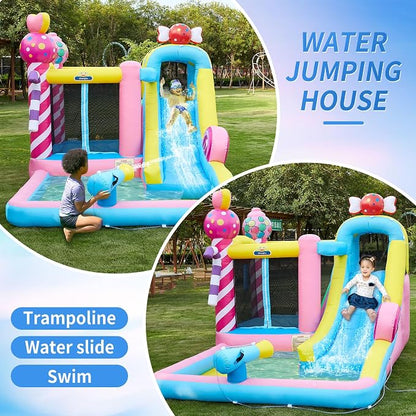 6-in-1 Inflatable Bounce House with Water Slide