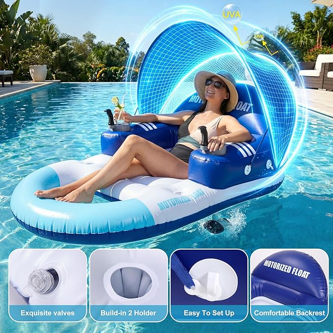 ⛱️🚤Electric Motorized Pool Lounger w/ Sun Canopy! 🏝️