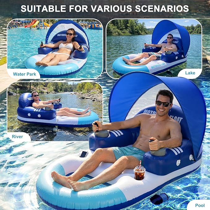 ⛱️🚤Electric Motorized Pool Lounger w/ Sun Canopy! 🏝️
