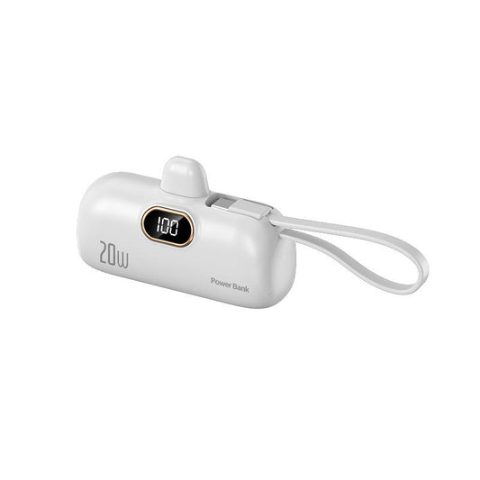 🧡2-in-1 Mini Portable Charger 🔋 | Built-in USB-C Cable, Digital Display, Ultra-Compact Power Bank with Flashlight