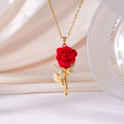 🌹 Eternal Rose Velvet Pendant Necklace 💖 18K Gold Plated Romantic Jewelry Gift for Her💎