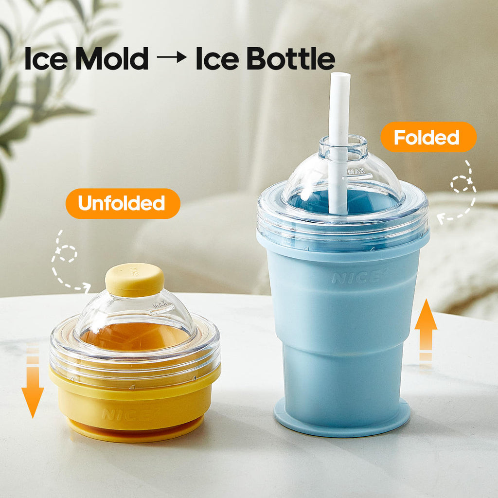 🍹 2-in-1 Collapsible Ice Ball Cup with Straw Lid | Food-Grade Silicone, Portable Travel Mug for Camping & Outdoor Adventures🥤