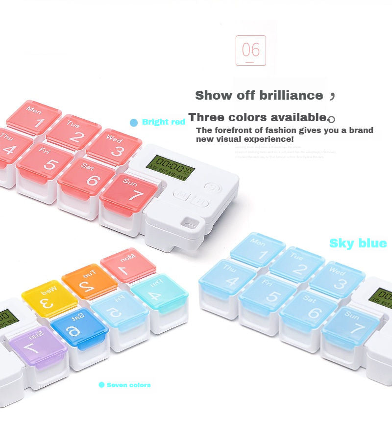 🎯Never Miss a Dose Again! 🚀 7-Day Mini Color Pill Box with Timer Reminder for Home & On-the-Go⏰