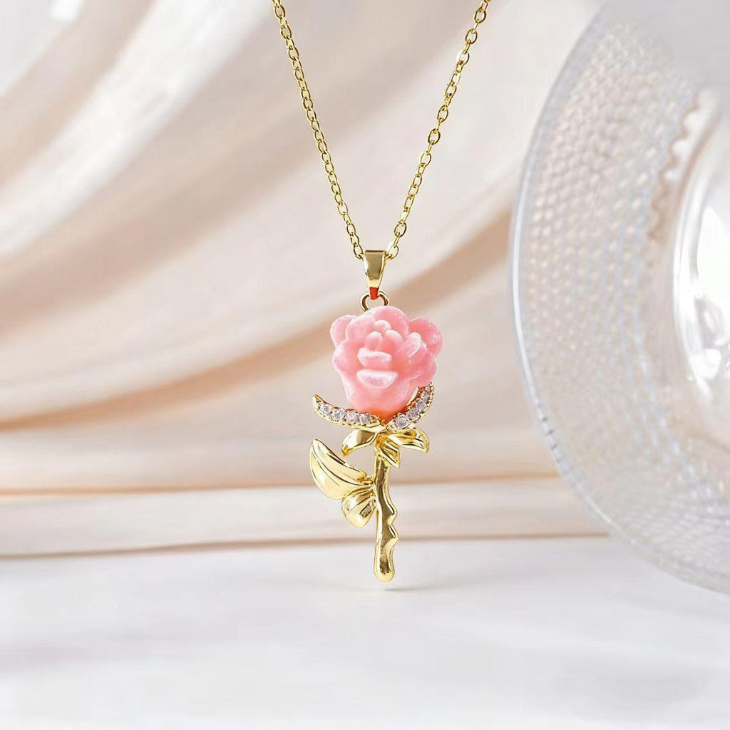 🌹 Eternal Rose Velvet Pendant Necklace 💖 18K Gold Plated Romantic Jewelry Gift for Her💎