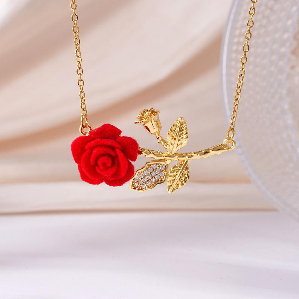 🌹 Eternal Rose Velvet Pendant Necklace 💖 18K Gold Plated Romantic Jewelry Gift for Her💎