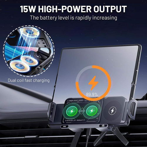 🚗 15W Auto-Clamp Car Wireless Charger Mount | Charge & Hold Your Phone in 1 Sec🧭