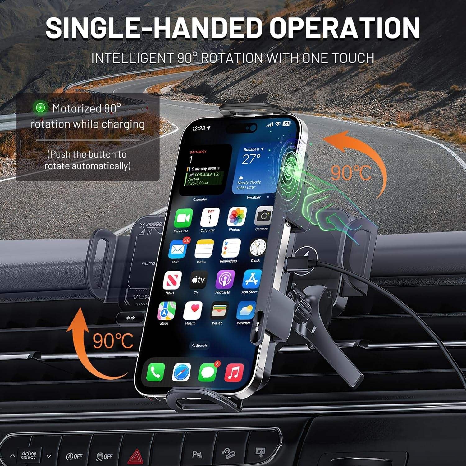 🚗 15W Auto-Clamp Car Wireless Charger Mount | Charge & Hold Your Phone in 1 Sec🧭