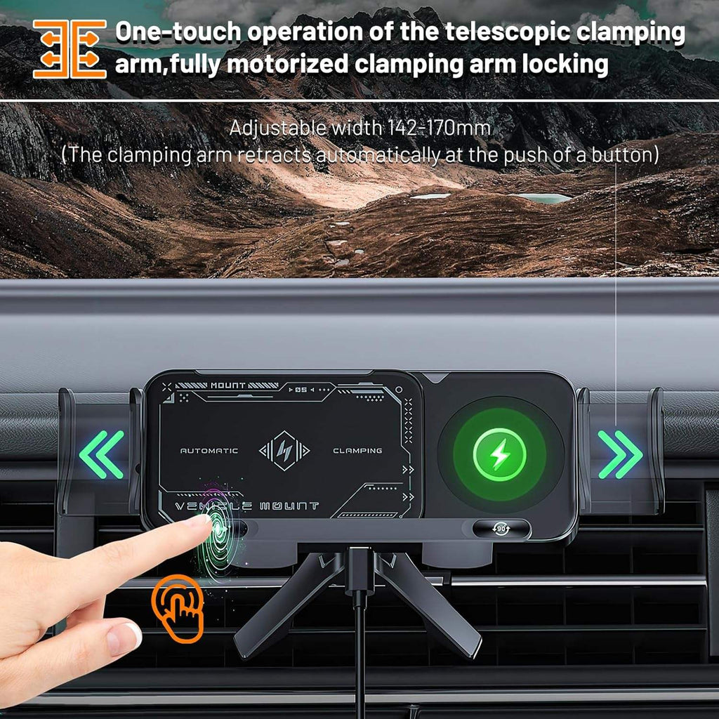 🚗 15W Auto-Clamp Car Wireless Charger Mount | Charge & Hold Your Phone in 1 Sec🧭