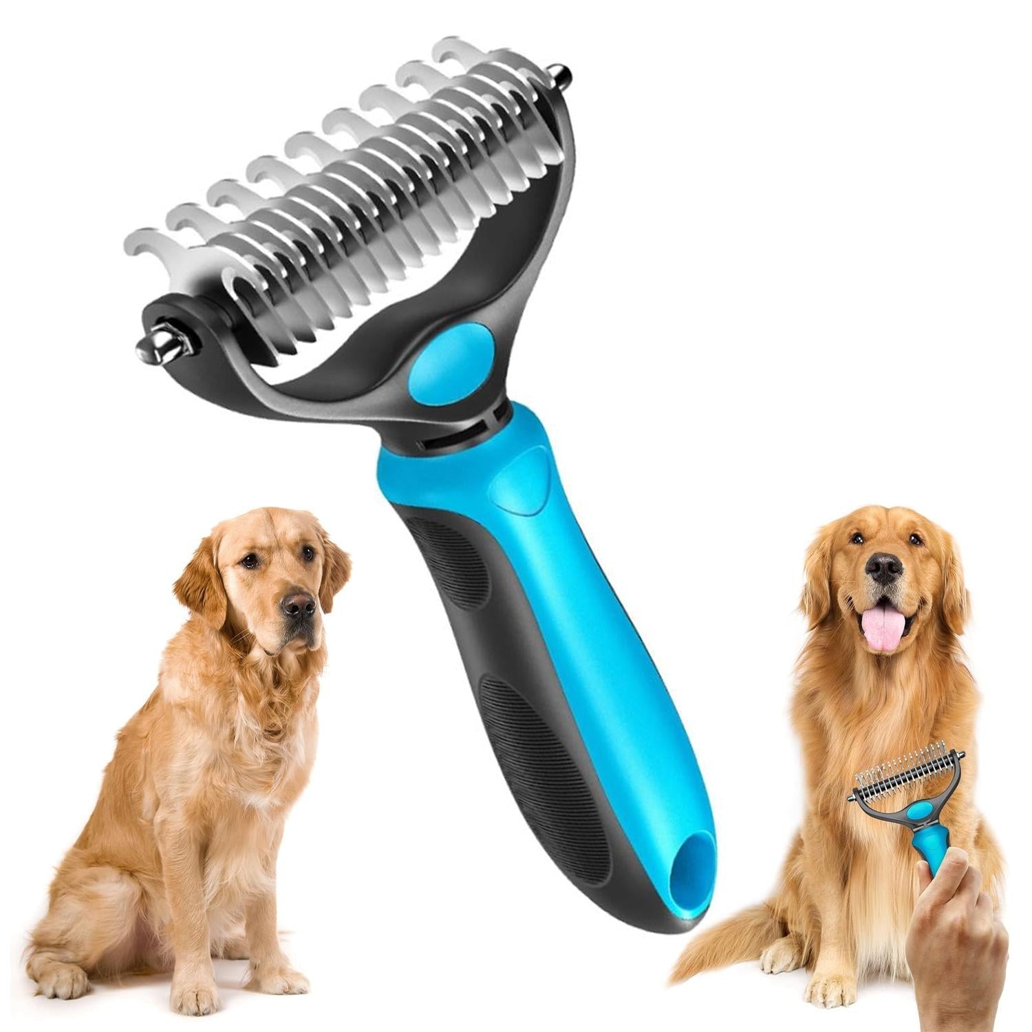 🐶🐱 Double Sided Undercoat Rake Comb 🧶 Hurtless Shedding & Dematting Pet Grooming Brush