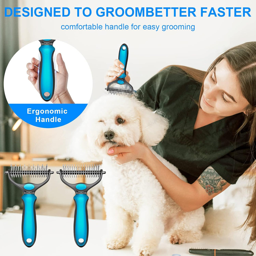 🐶🐱 Double Sided Undercoat Rake Comb 🧶 Hurtless Shedding & Dematting Pet Grooming Brush