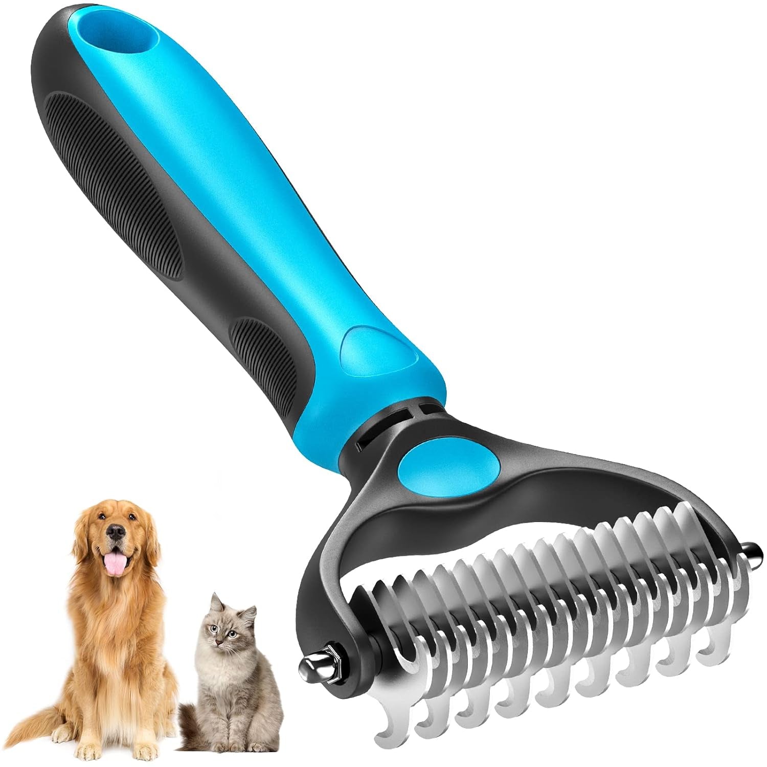 🐶🐱 Double Sided Undercoat Rake Comb 🧶 Hurtless Shedding & Dematting Pet Grooming Brush