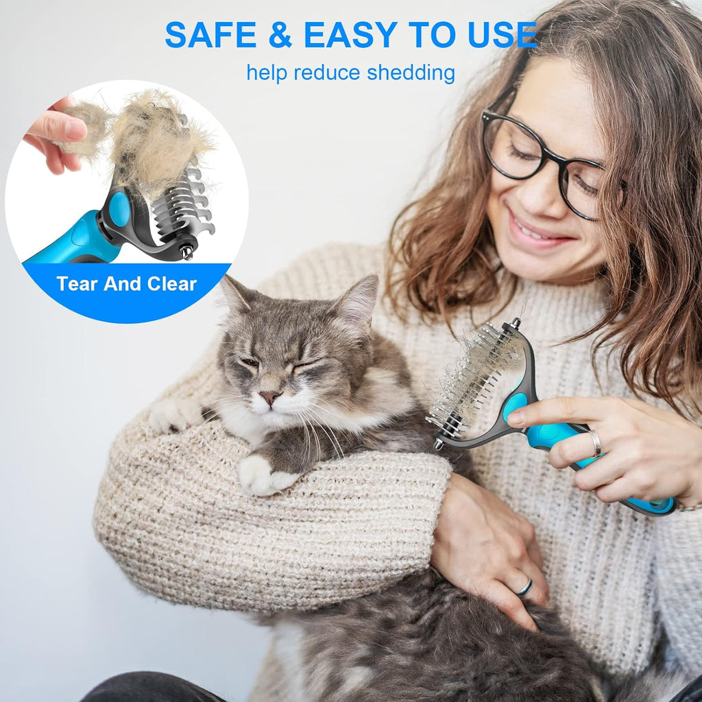 🐶🐱 Double Sided Undercoat Rake Comb 🧶 Hurtless Shedding & Dematting Pet Grooming Brush