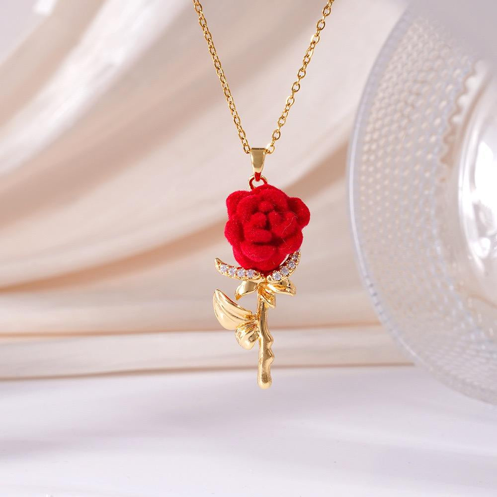🌹 Eternal Rose Velvet Pendant Necklace 💖 18K Gold Plated Romantic Jewelry Gift for Her💎