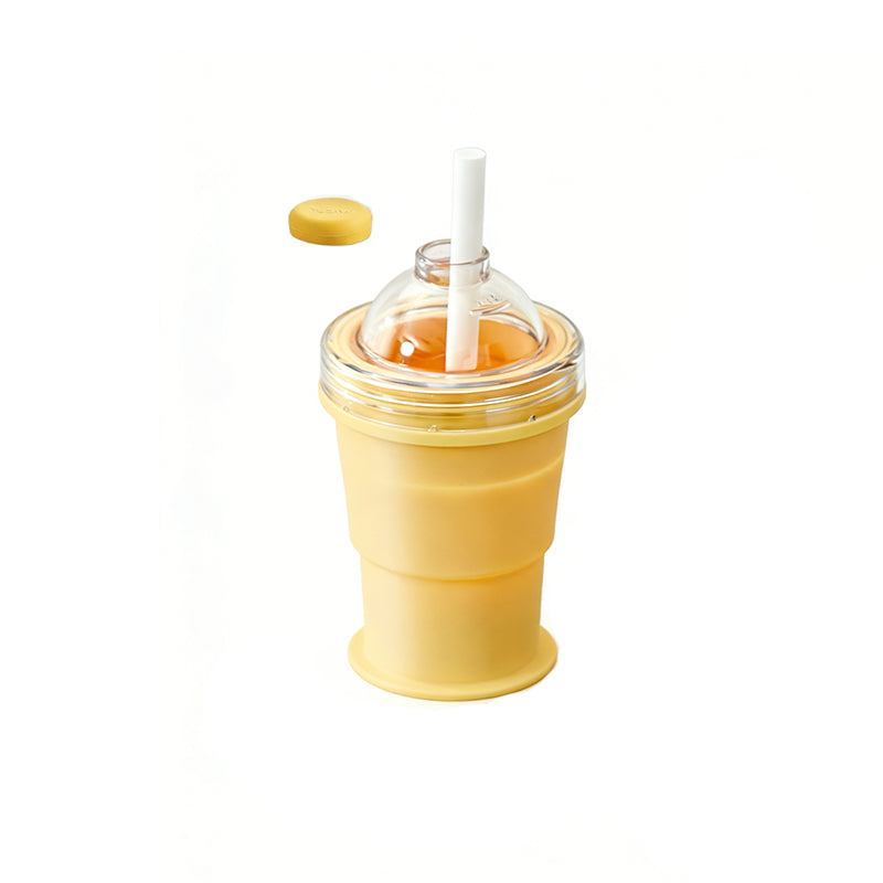 🍹 2-in-1 Collapsible Ice Ball Cup with Straw Lid | Food-Grade Silicone, Portable Travel Mug for Camping & Outdoor Adventures🥤