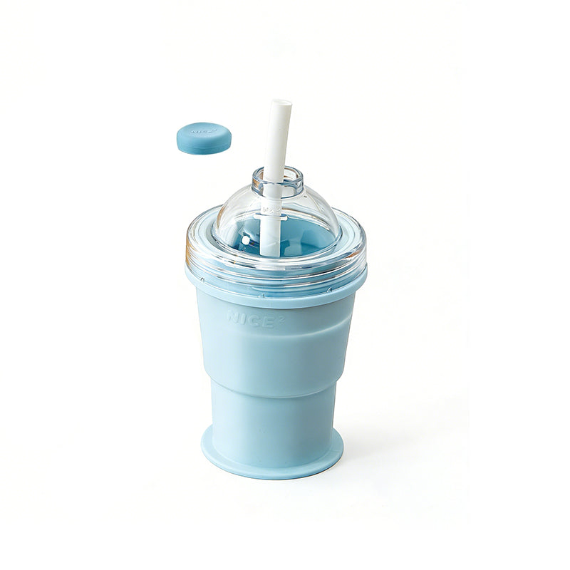 🍹 2-in-1 Collapsible Ice Ball Cup with Straw Lid | Food-Grade Silicone, Portable Travel Mug for Camping & Outdoor Adventures🥤