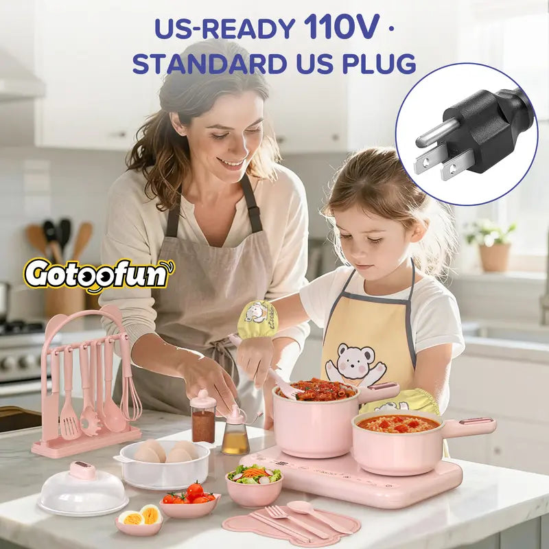 Multifunctional Real Cooking Mini Kitchen – Double Stove Set for Kids
