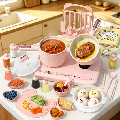 Multifunctional Real Cooking Mini Kitchen – Double Stove Set for Kids