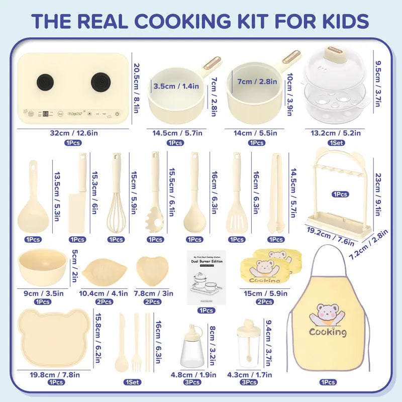 Multifunctional Real Cooking Mini Kitchen – Double Stove Set for Kids