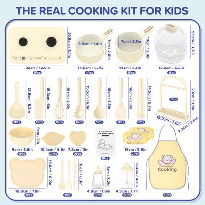 Multifunctional Real Cooking Mini Kitchen – Double Stove Set for Kids