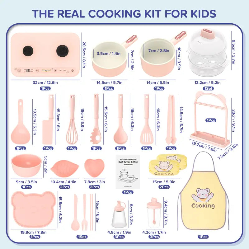 Multifunctional Real Cooking Mini Kitchen – Double Stove Set for Kids