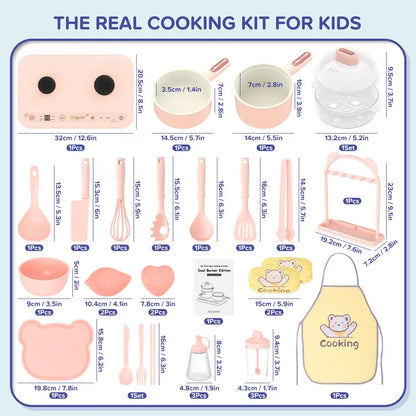 Multifunctional Real Cooking Mini Kitchen – Double Stove Set for Kids